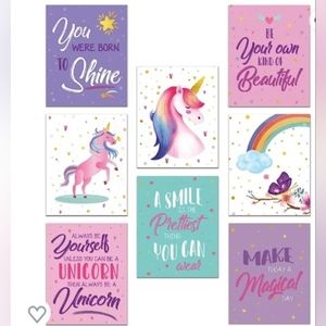 New 8pk Unicorn Inspiration Posters w Sticky Back Pads 8"x10"